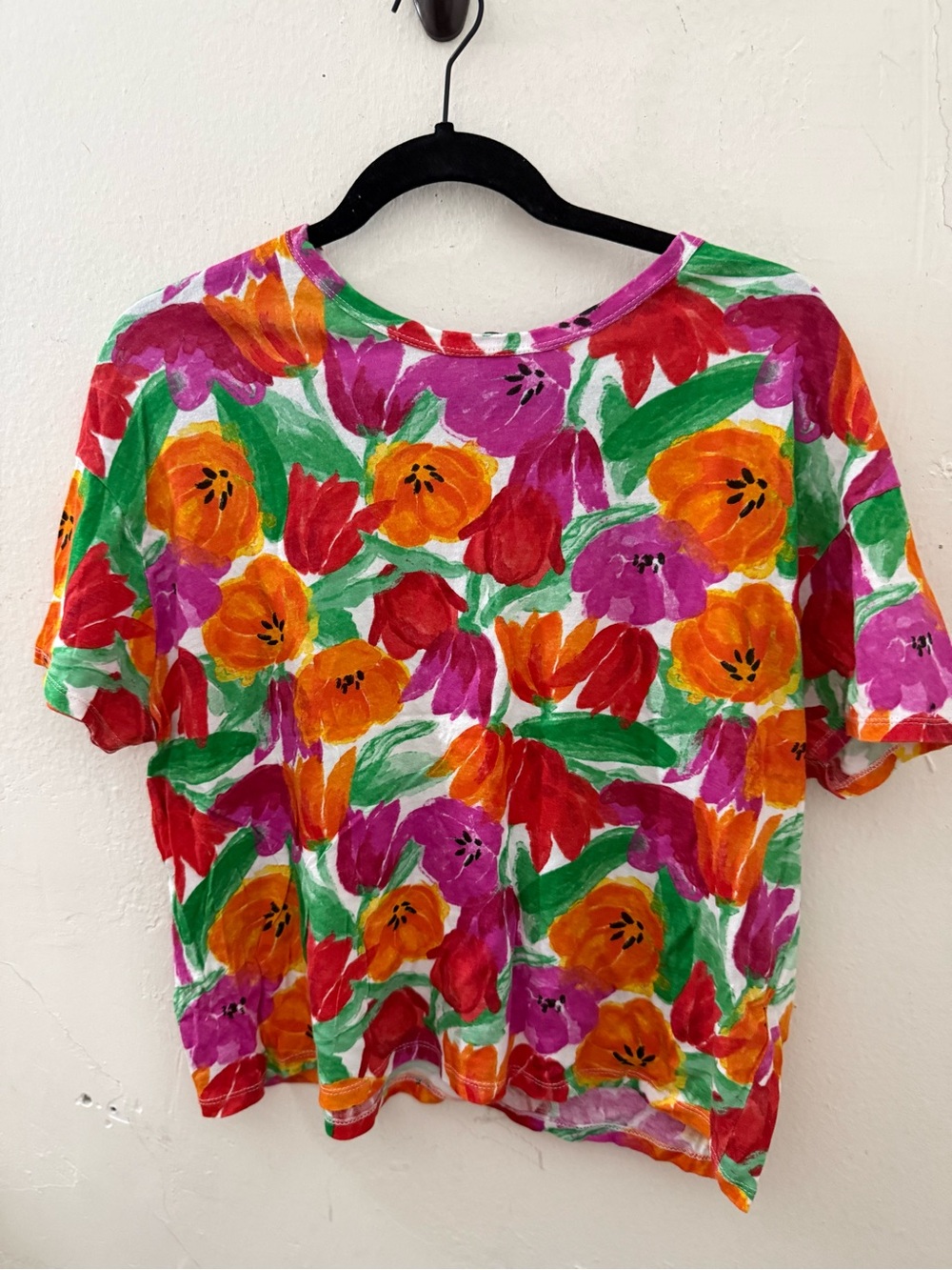 Zara Bright Floral Short-Sleeve Tee in Orange, Red, Purple, Green